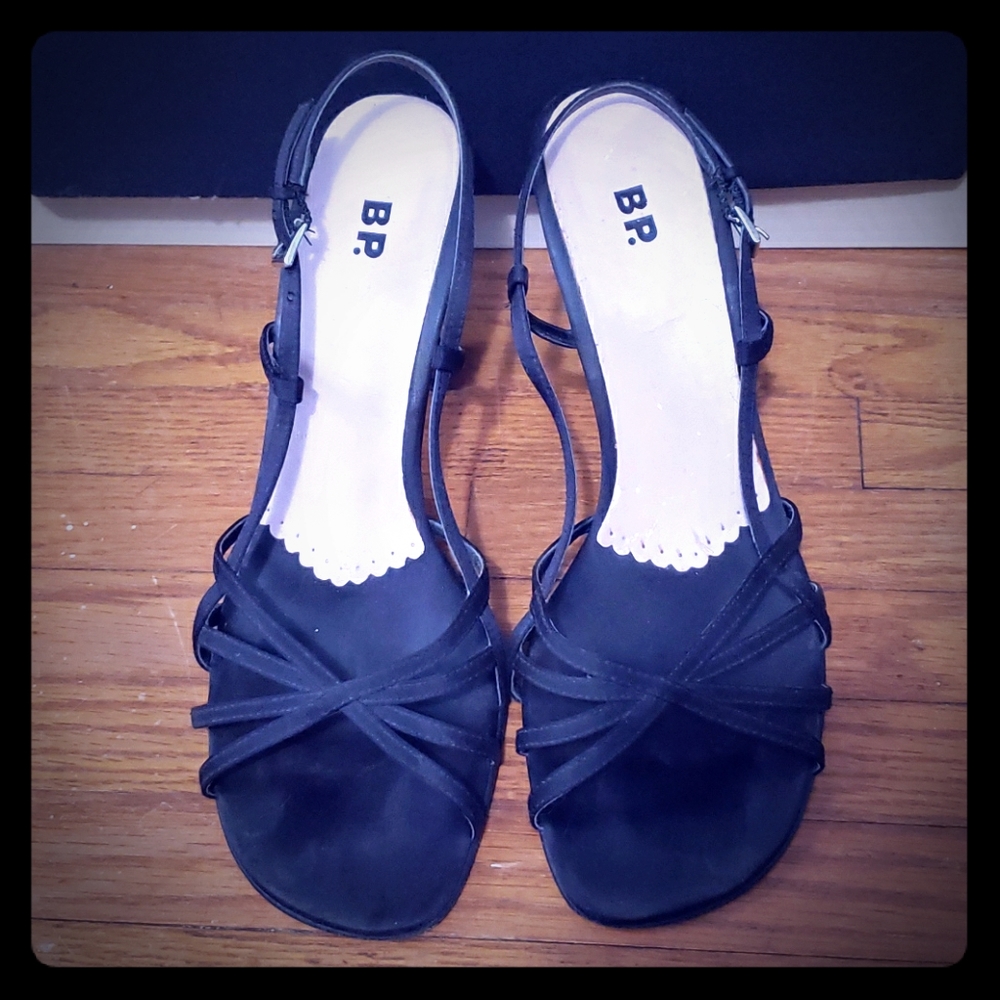BP Black Satin Strappy Heels